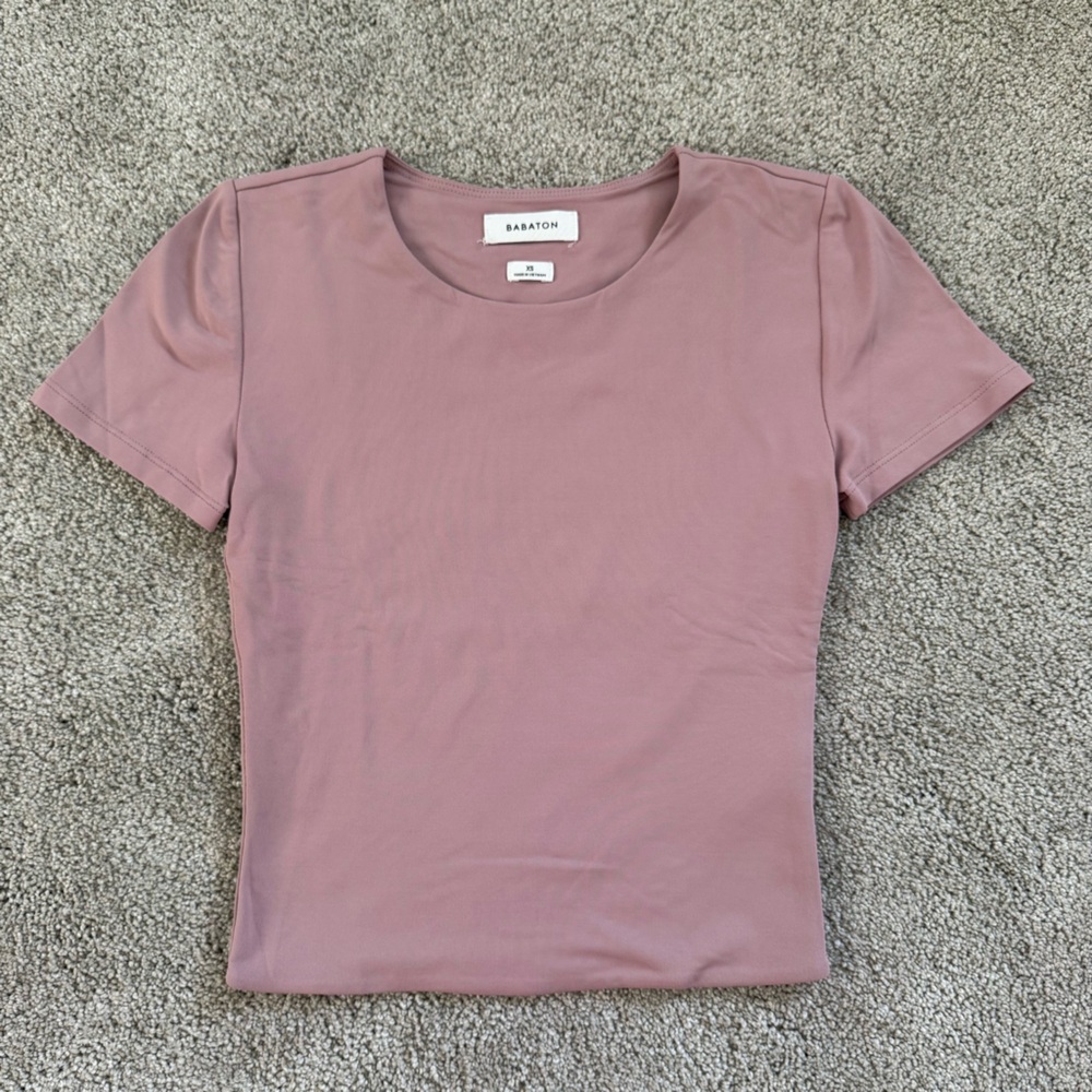Babaton Dusty Pink Short Sleeve Contour Top